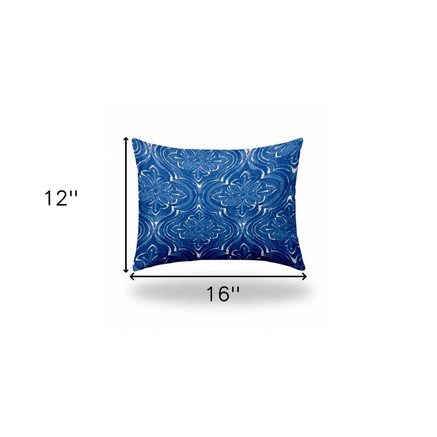 12" X 16" Blue And White Blown Seam Ikat Lumbar Indoor Outdoor Pillow