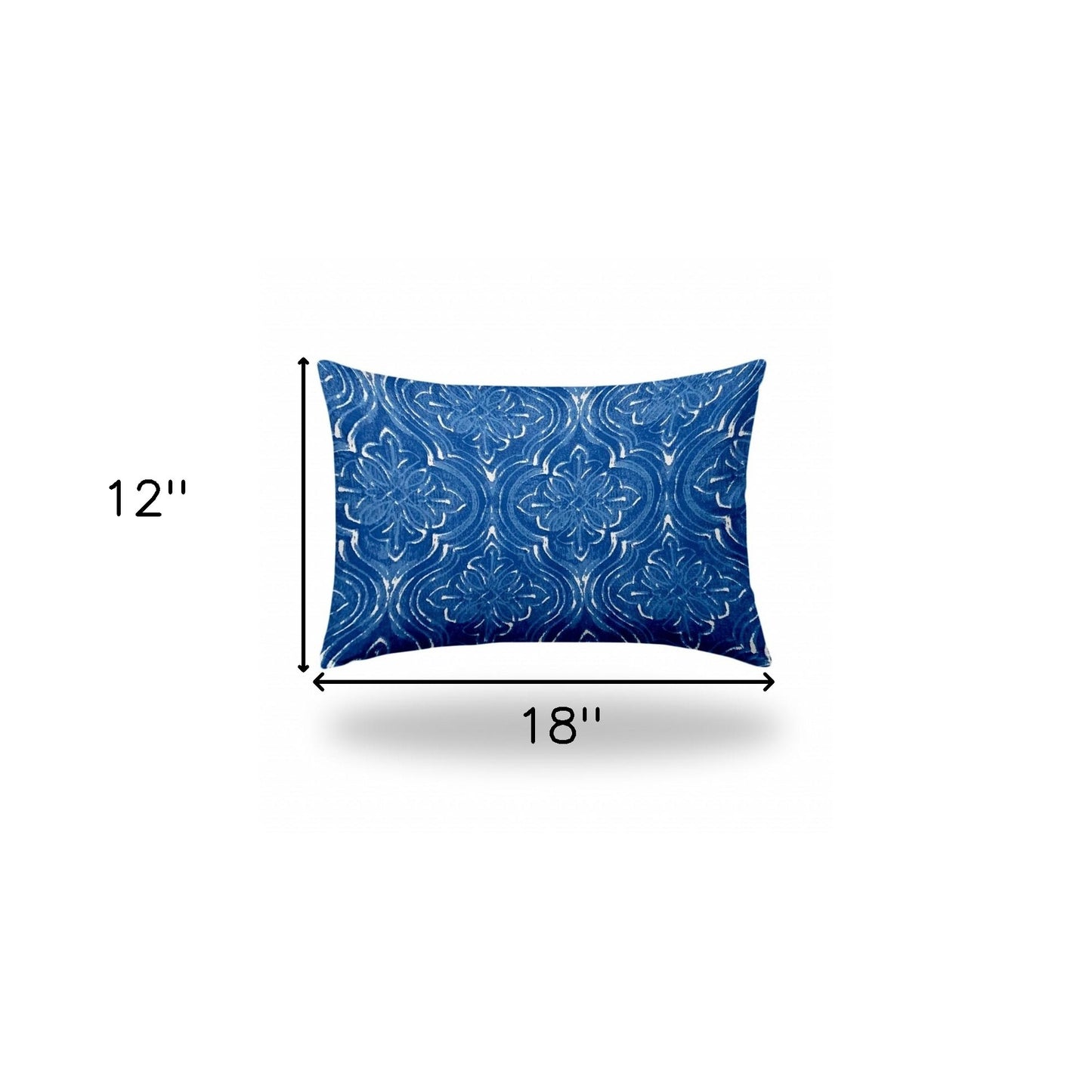 12" X 18" Blue And White Enveloped Ikat Lumbar Indoor Outdoor Pillow