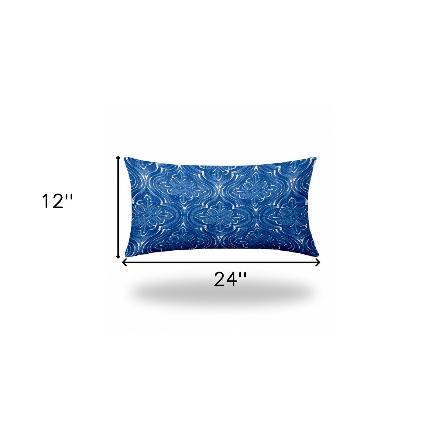 14" X 24" Blue And White Blown Seam Ikat Lumbar Indoor Outdoor Pillow
