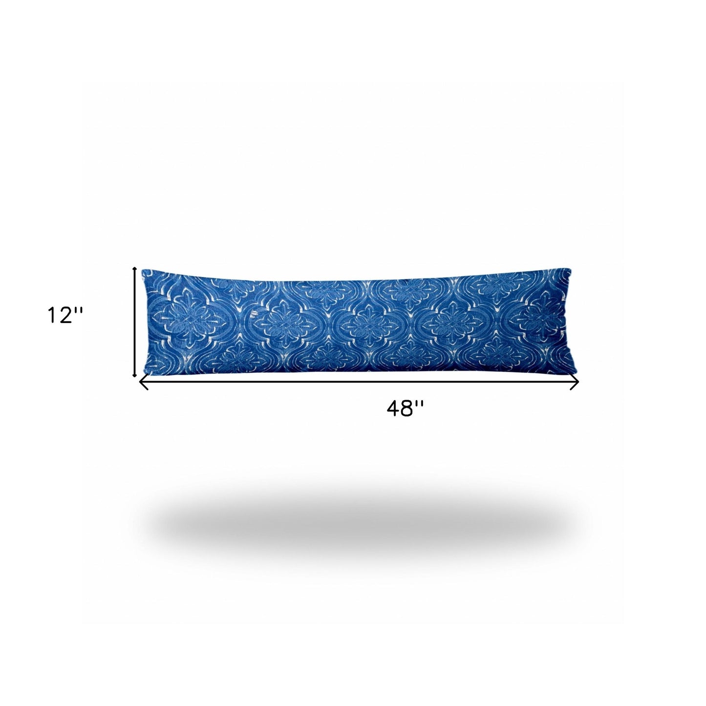 12" X 48" Blue And White Zippered Ikat Lumbar Indoor Outdoor Pillow