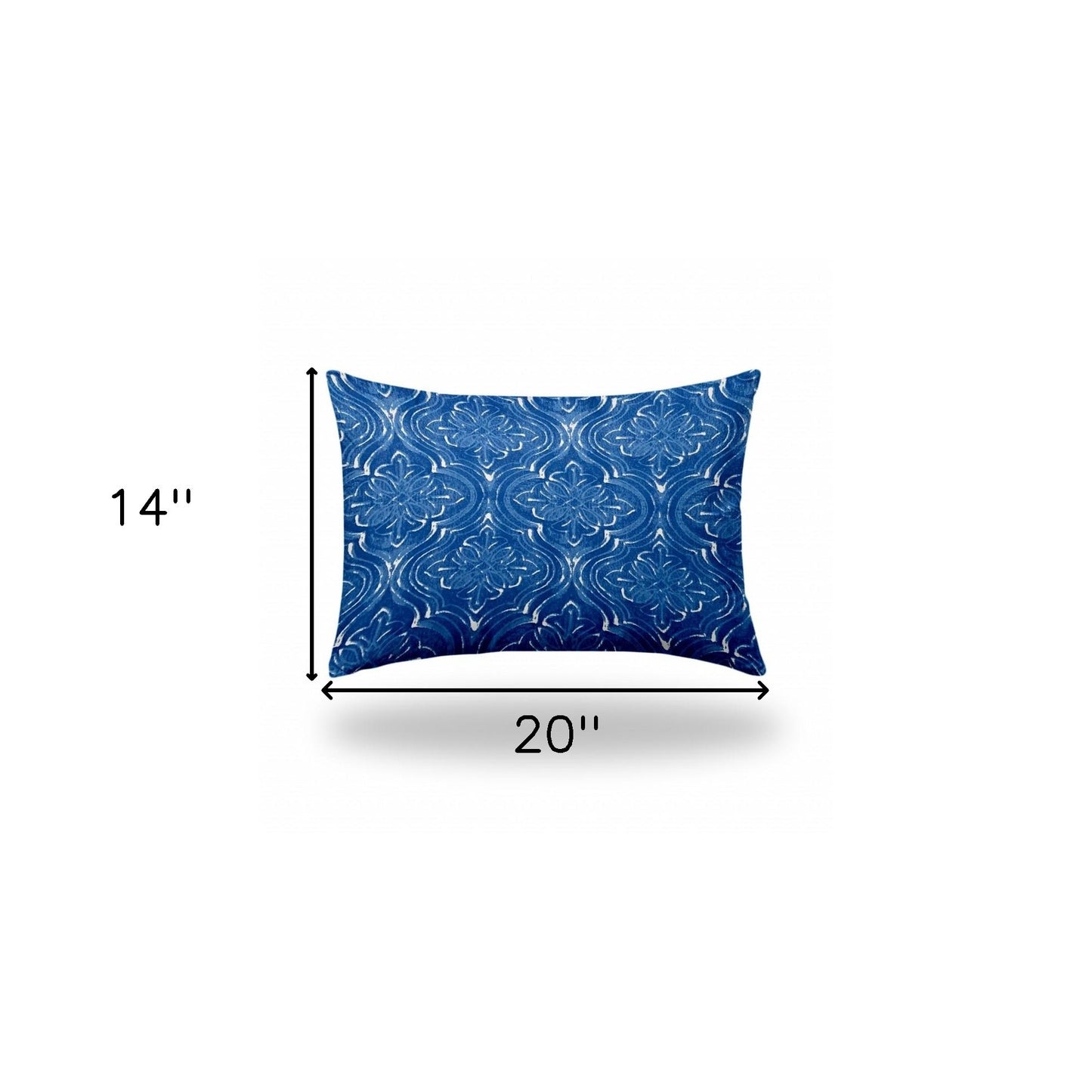 14" X 20" Blue And White Enveloped Ikat Lumbar Indoor Outdoor Pillow