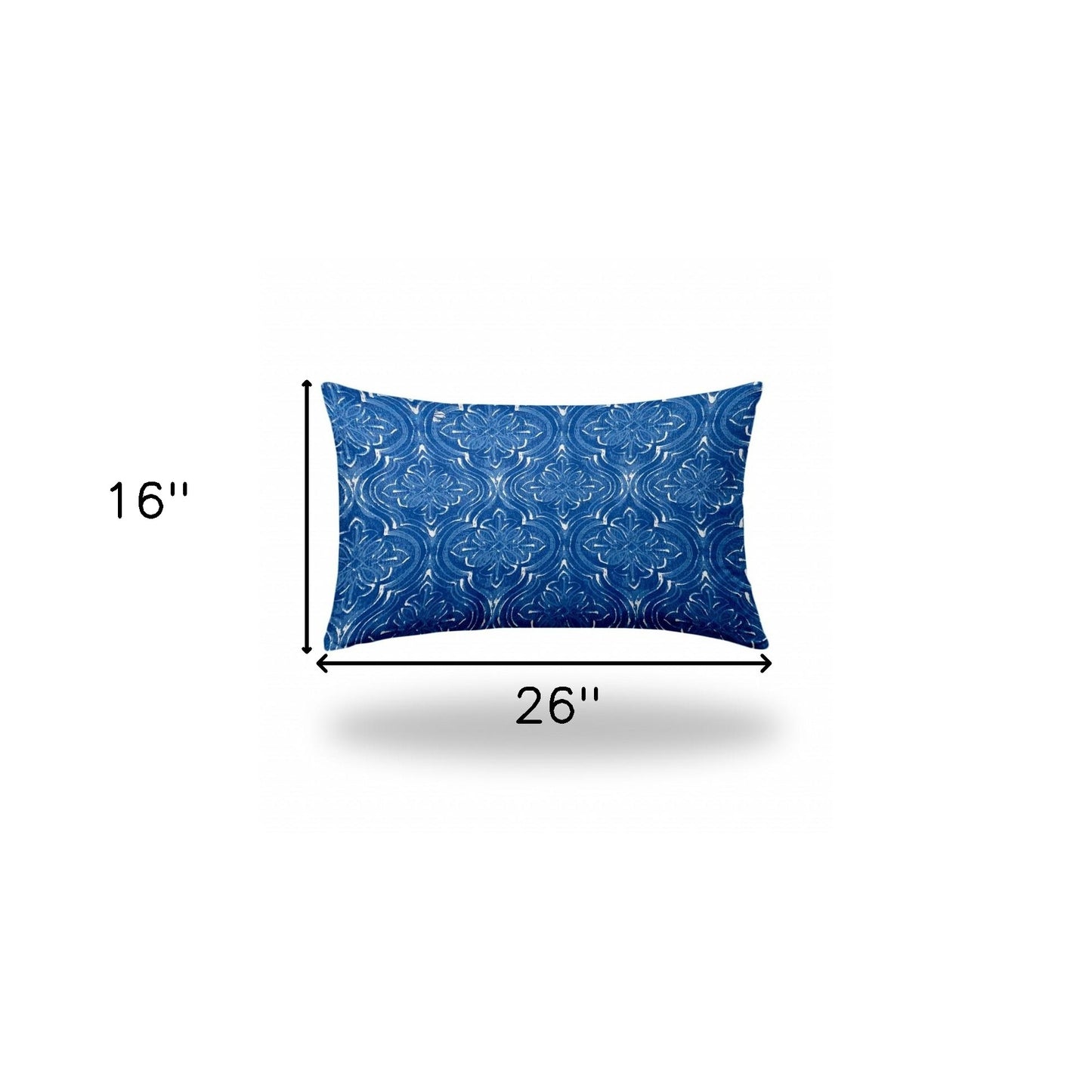 16" X 26" Blue And White Enveloped Ikat Lumbar Indoor Outdoor Pillow