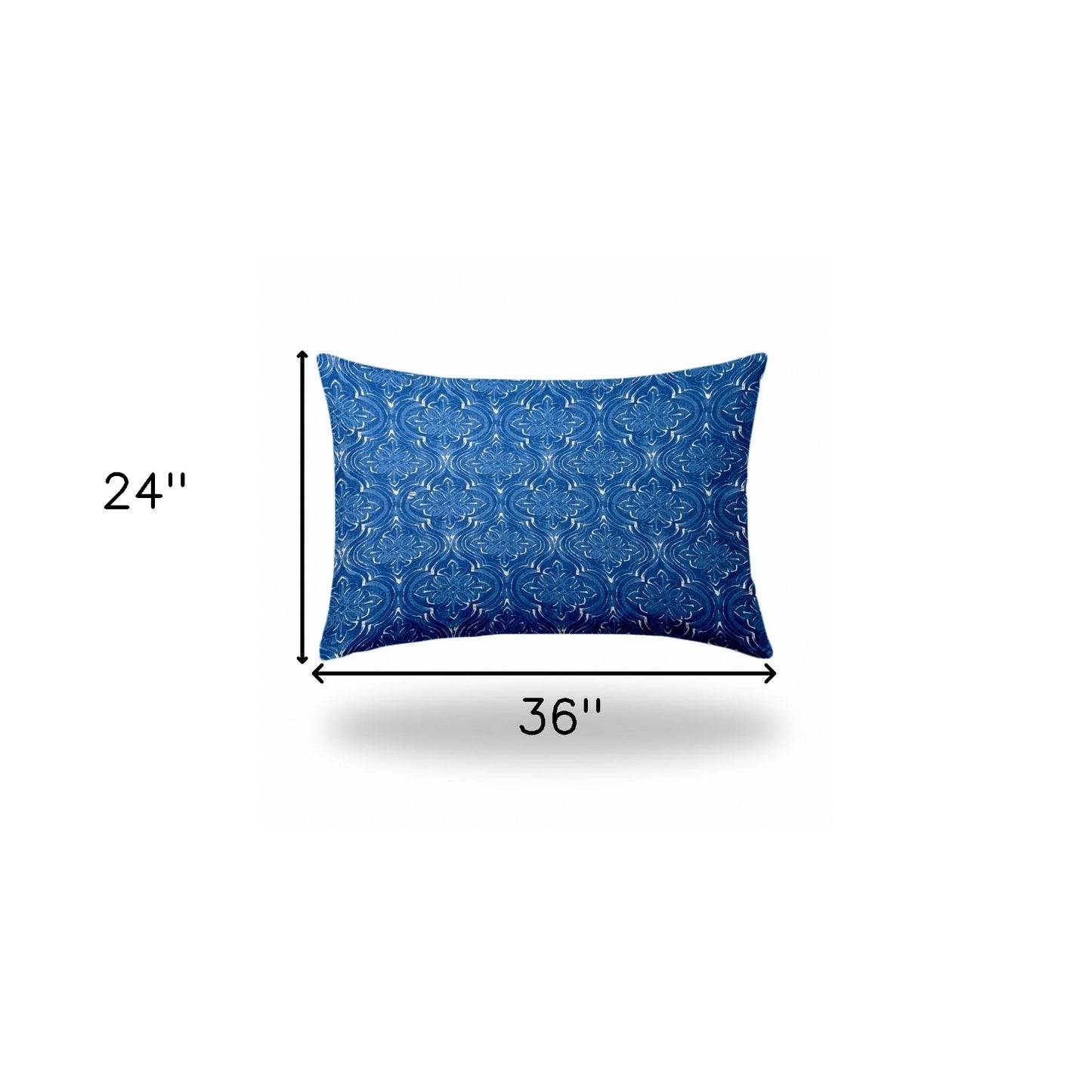 24" X 36" Blue And White Enveloped Ikat Lumbar Indoor Outdoor Pillow