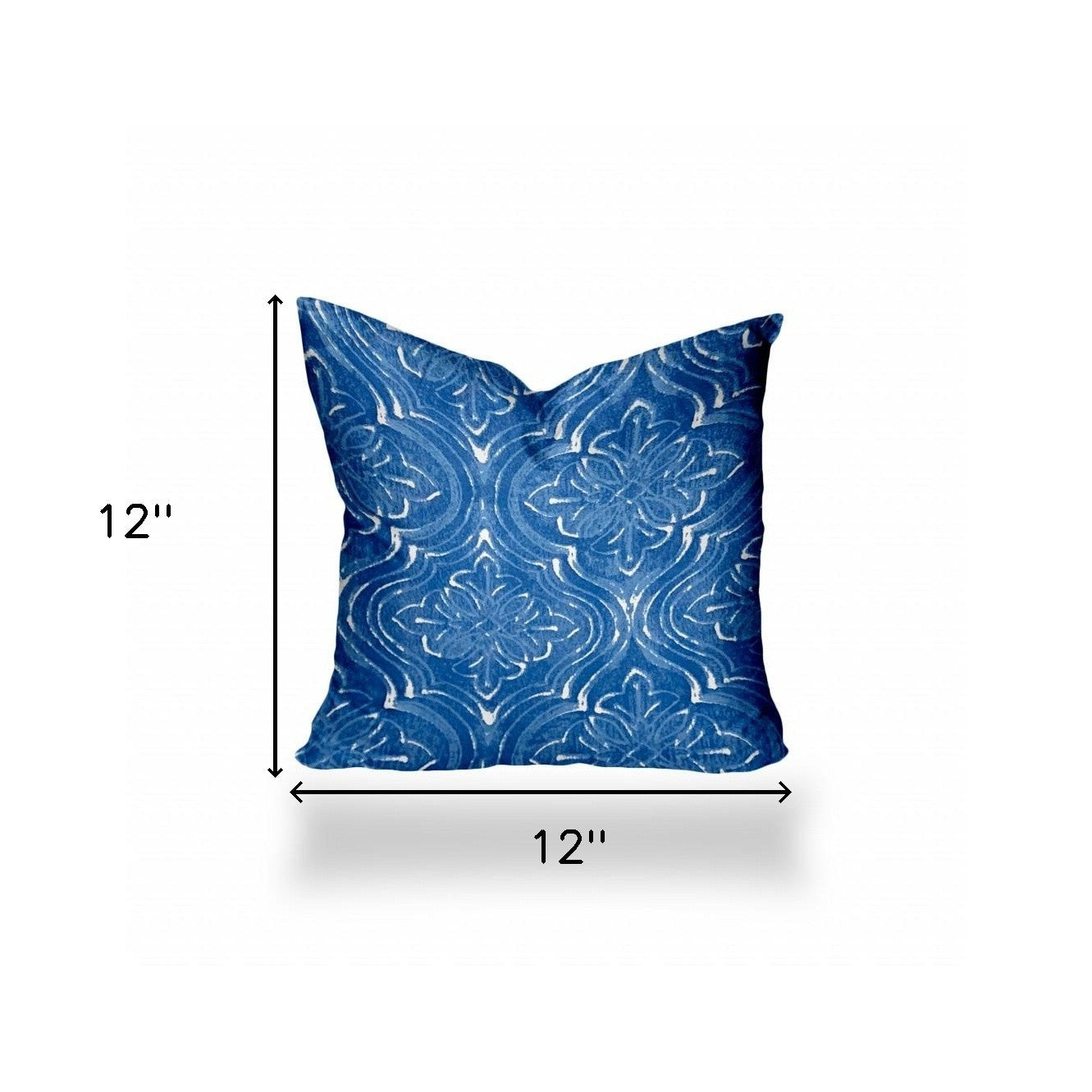 12" X 12" Blue And White Enveloped Ikat Throw Indoor Outdoor Pillow