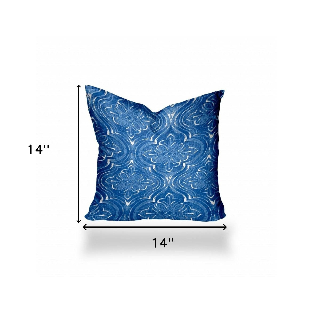 14" X 14" Blue And White Zippered Ikat Throw Indoor Outdoor Pillow