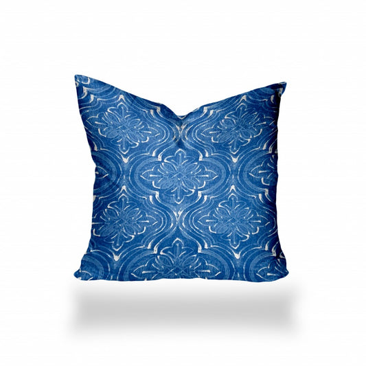 16" X 16" Blue And White Enveloped Ikat Throw Indoor Outdoor Pillow Cover