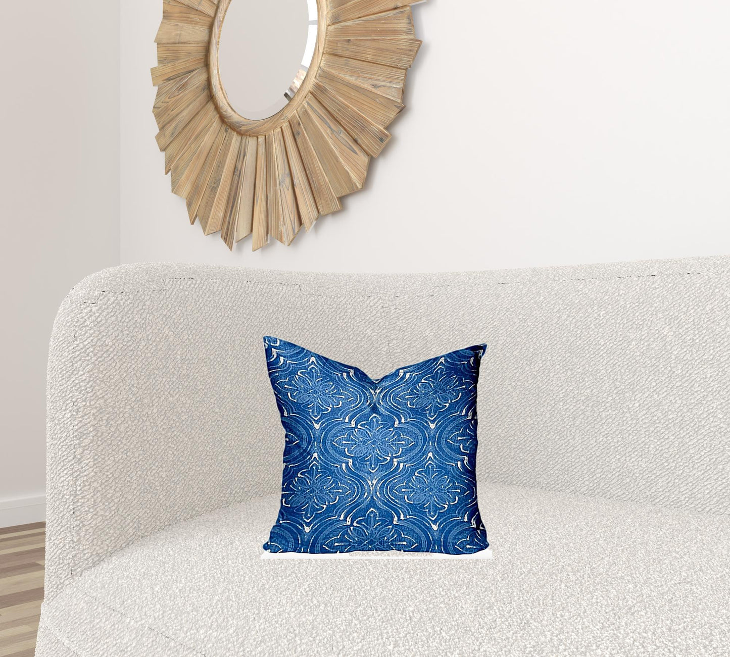 16" X 16" Blue And White Enveloped Ikat Throw Indoor Outdoor Pillow Cover