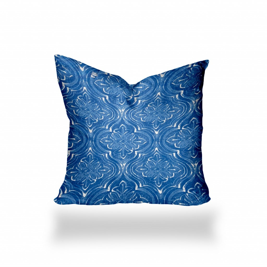 17" X 17" Blue And White Enveloped Ikat Throw Indoor Outdoor Pillow Cover