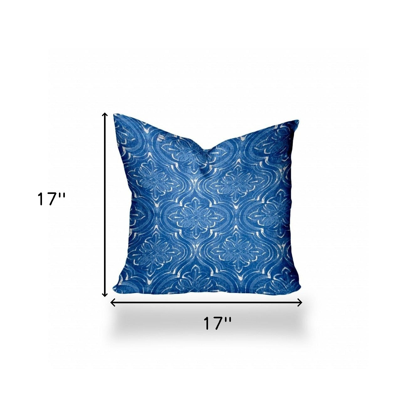 17" X 17" Blue And White Enveloped Ikat Throw Indoor Outdoor Pillow