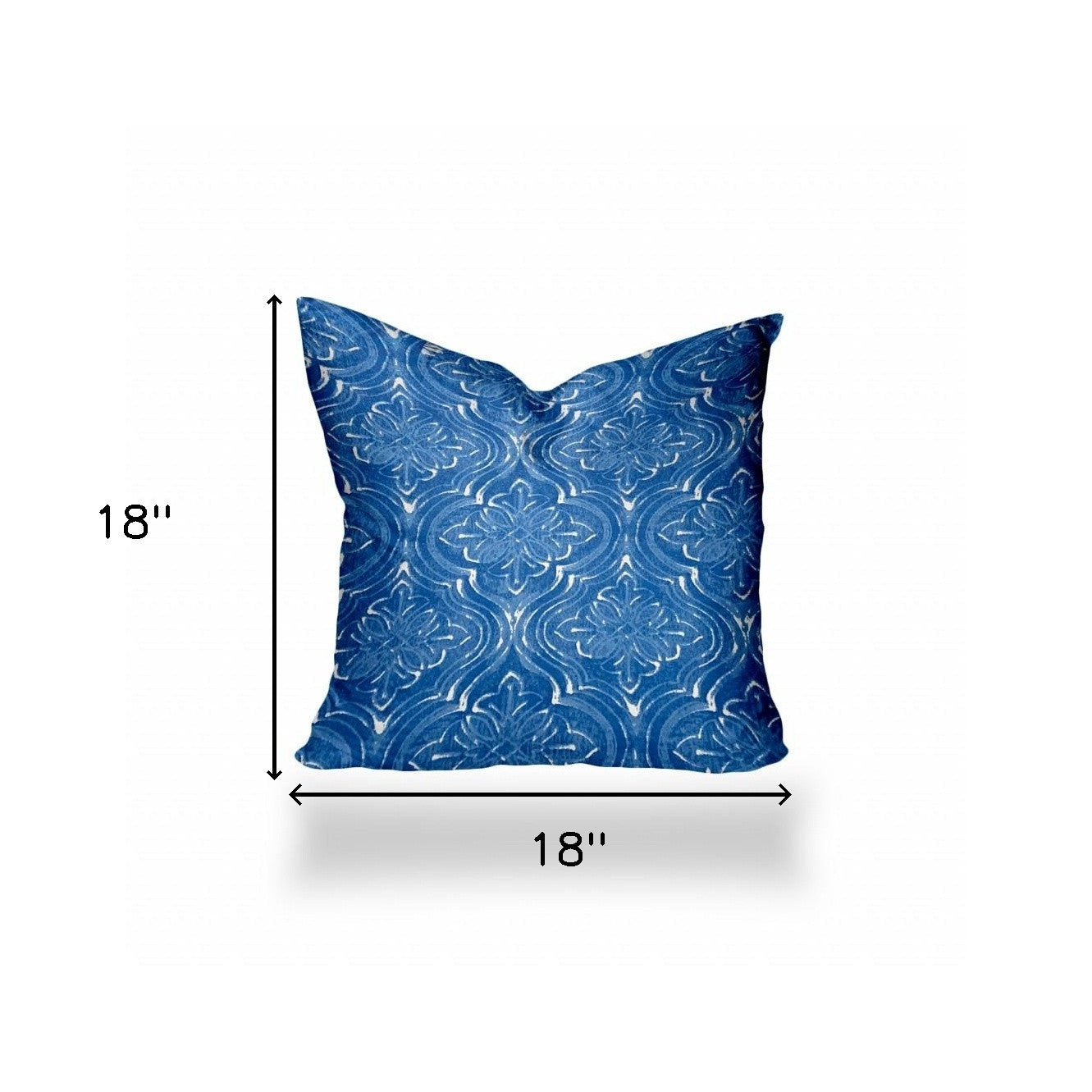 18" X 18" Blue And White Zippered Ikat Throw Indoor Outdoor Pillow Cover