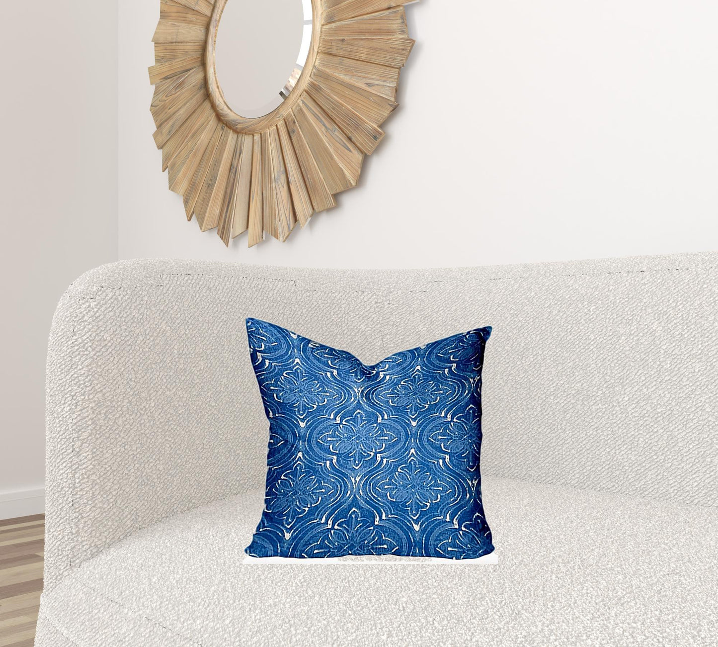 18" X 18" Blue And White Zippered Ikat Throw Indoor Outdoor Pillow Cover