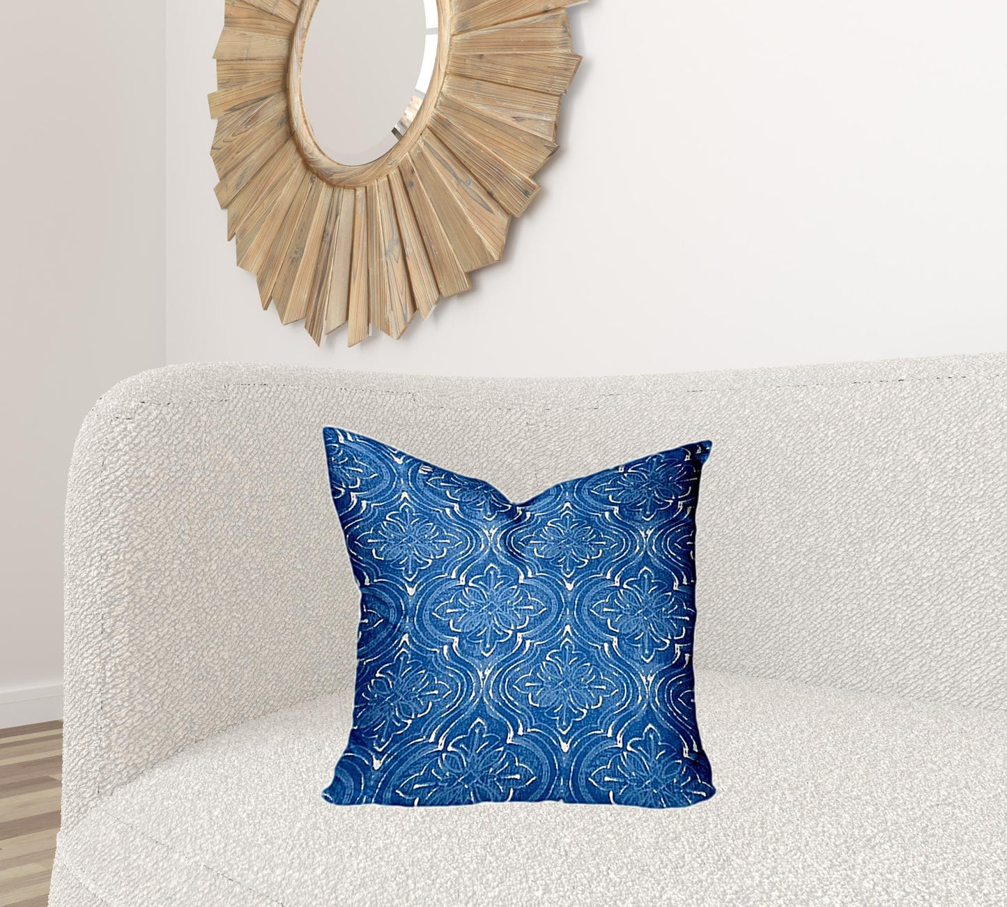 20" X 20" Blue And White Enveloped Ikat Throw Indoor Outdoor Pillow Cover