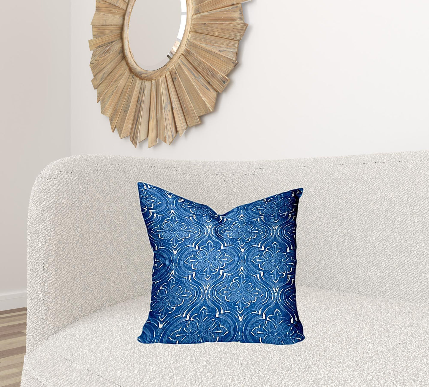20" X 20" Blue And White Zippered Ikat Throw Indoor Outdoor Pillow Cover