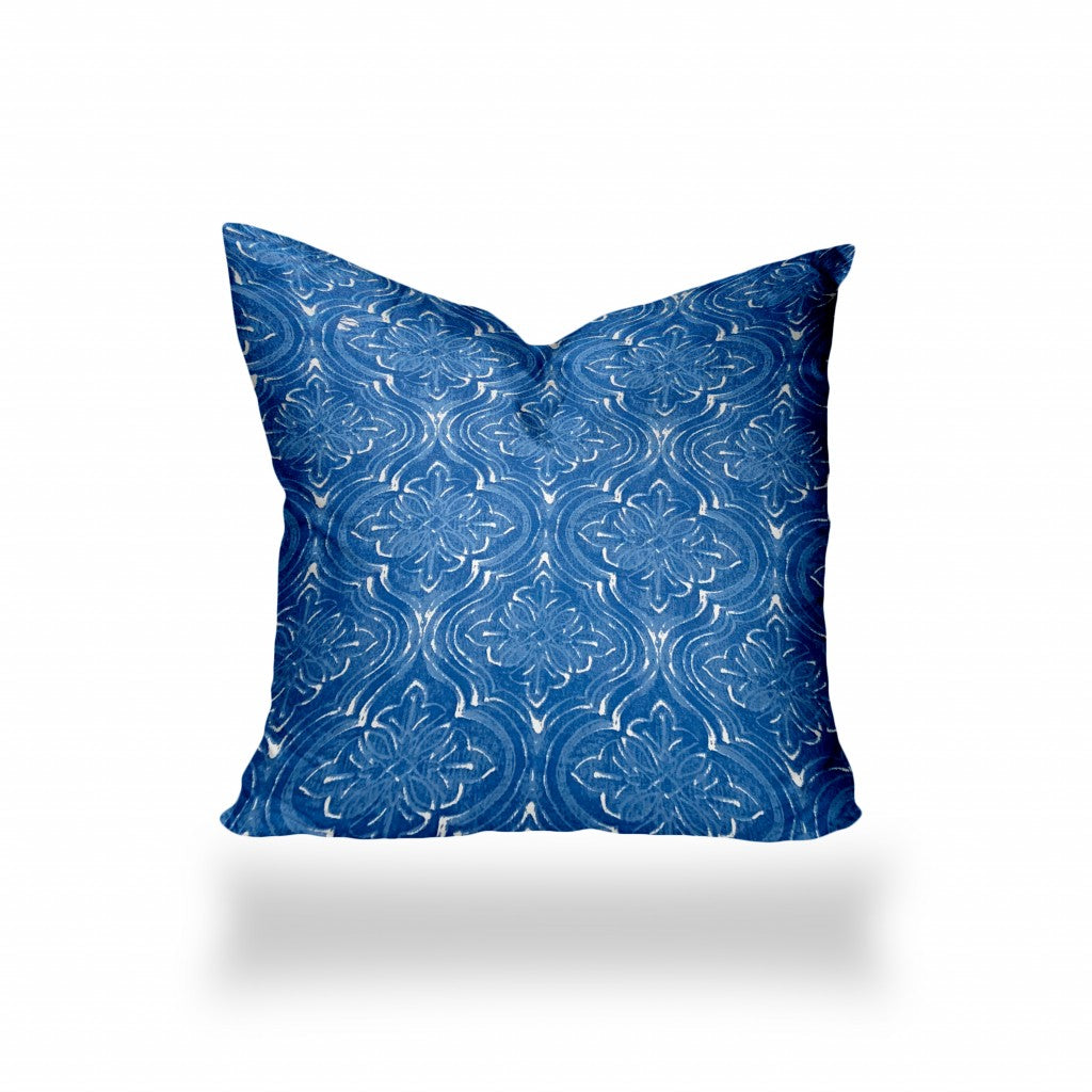 22" X 22" Blue And White Enveloped Ikat Throw Indoor Outdoor Pillow Cover