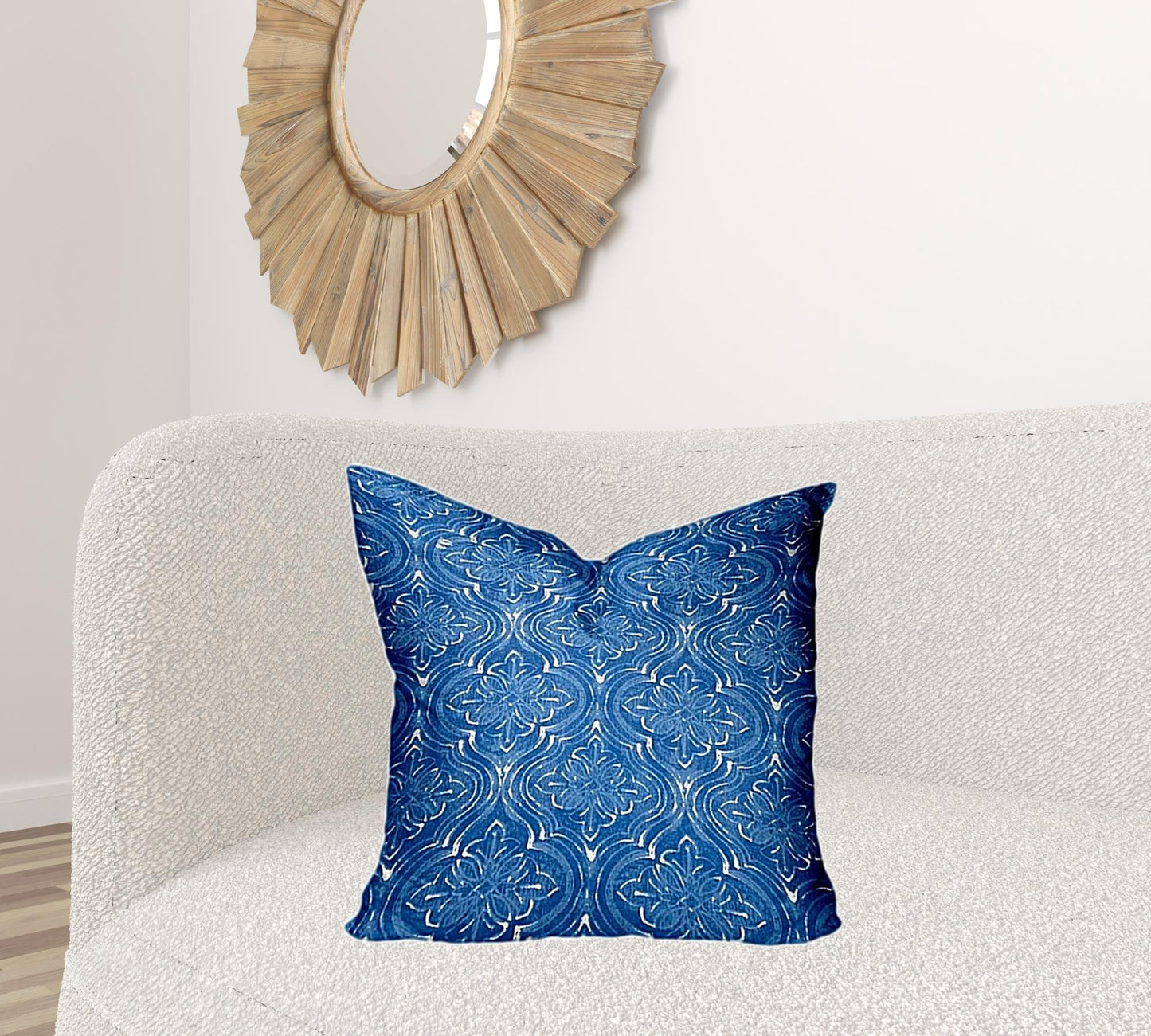 22" X 22" Blue And White Enveloped Ikat Throw Indoor Outdoor Pillow