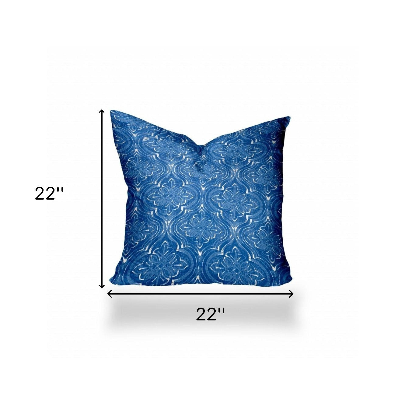 22" X 22" Blue And White Zippered Ikat Throw Indoor Outdoor Pillow Cover