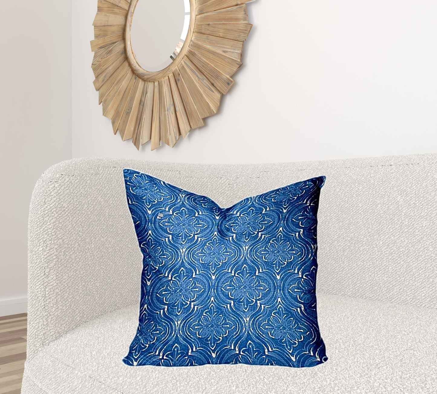 24" X 24" Blue And White Blown Seam Ikat Throw Indoor Outdoor Pillow