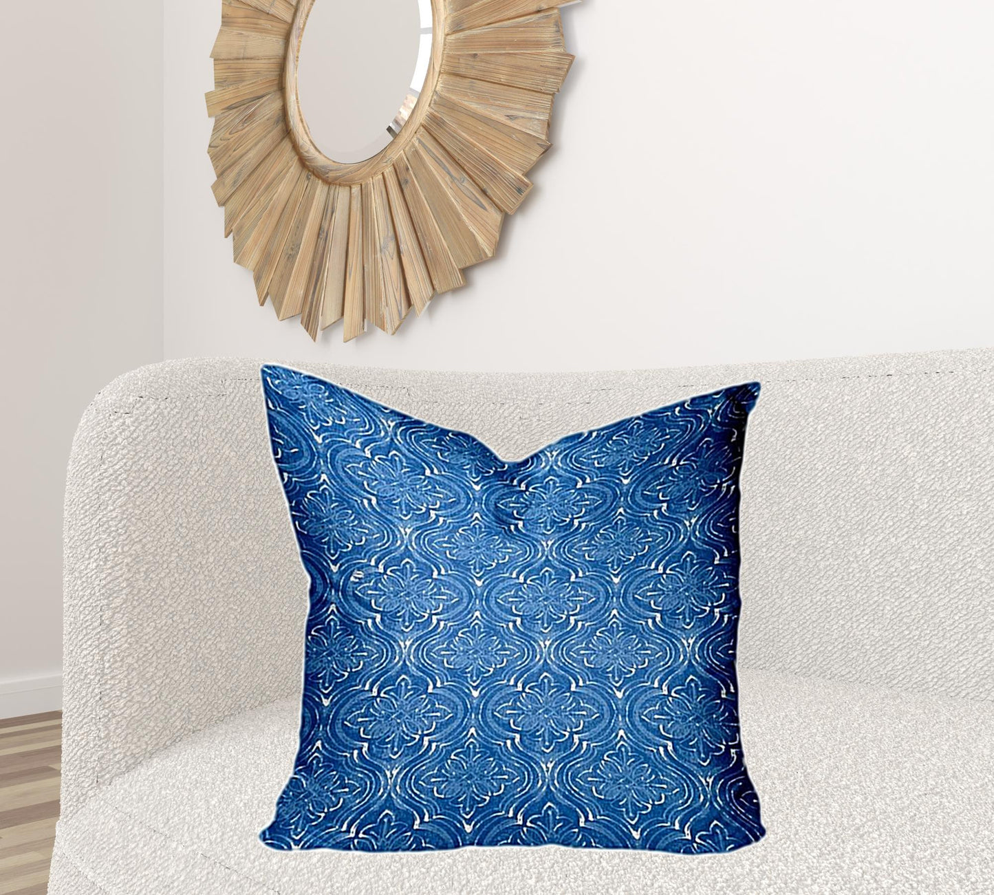 26" X 26" Blue And White Enveloped Ikat Throw Indoor Outdoor Pillow Cover