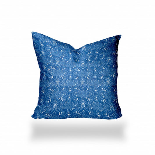 26" X 26" Blue And White Blown Seam Ikat Throw Indoor Outdoor Pillow