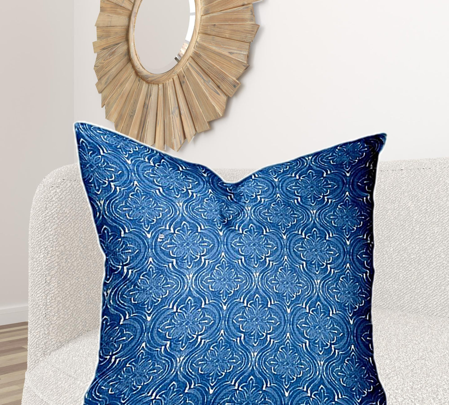 36" X 36" Blue And White Enveloped Ikat Throw Indoor Outdoor Pillow Cover