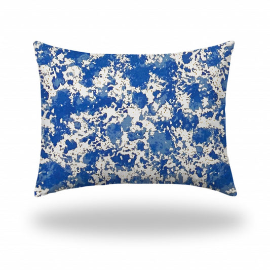 12" X 16" Blue And White Zippered Lumbar Indoor Outdoor Pillow Cover
