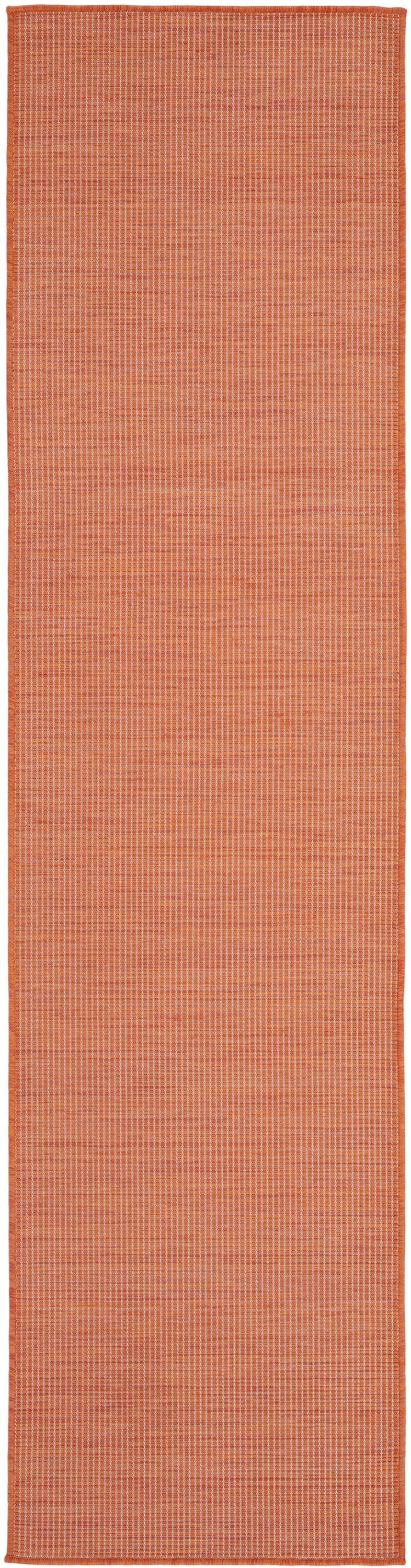 Orange woven rug runner with a subtle white grid pattern; rectangular, low-pile, ideal for hallway or doorway.