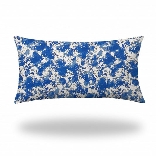 14" X 24" Blue And White Blown Seam Coastal Lumbar Indoor Outdoor Pillow