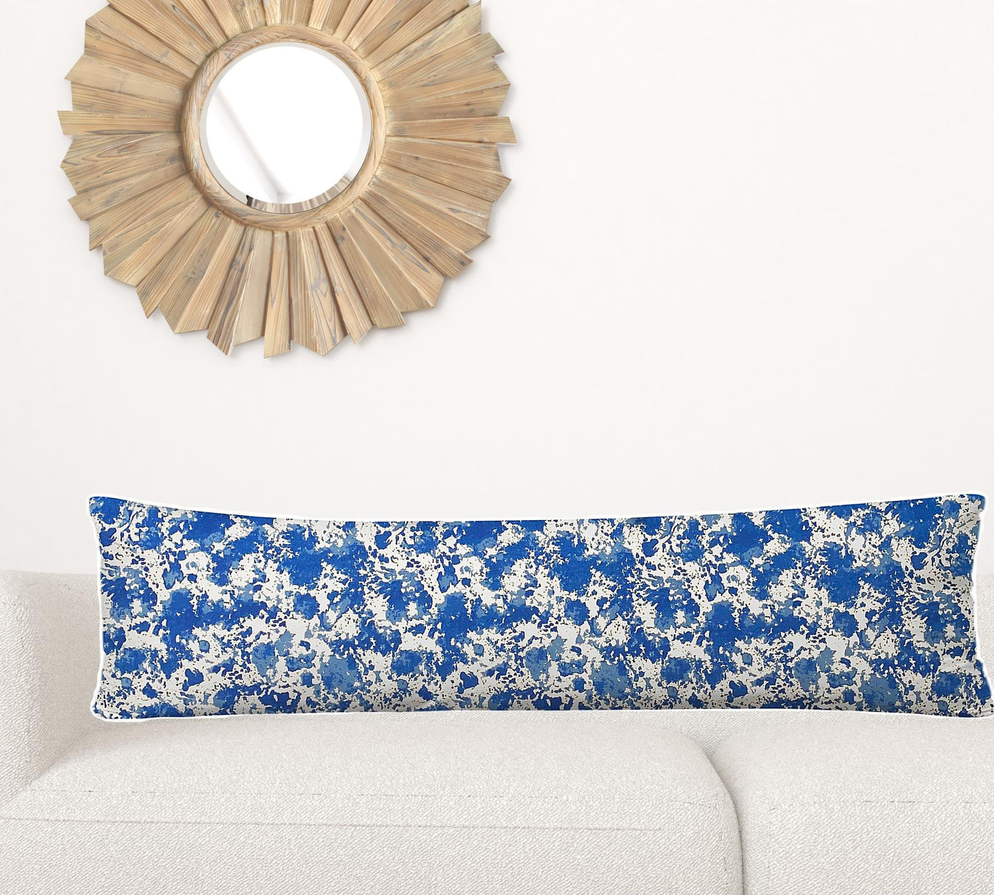 12" X 48" Blue And White Blown Seam Coastal Lumbar Indoor Outdoor Pillow