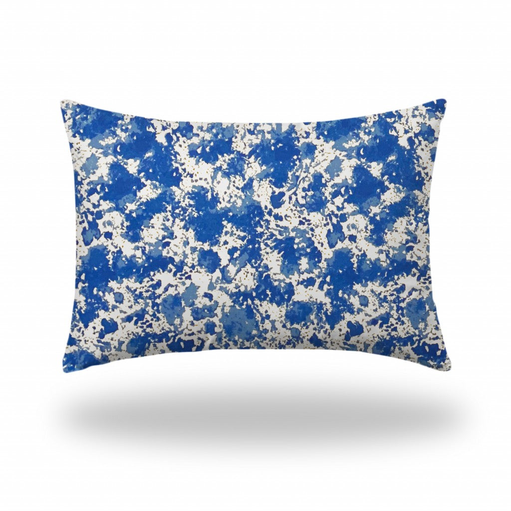 14" X 20" Blue And White Blown Seam Coastal Lumbar Indoor Outdoor Pillow