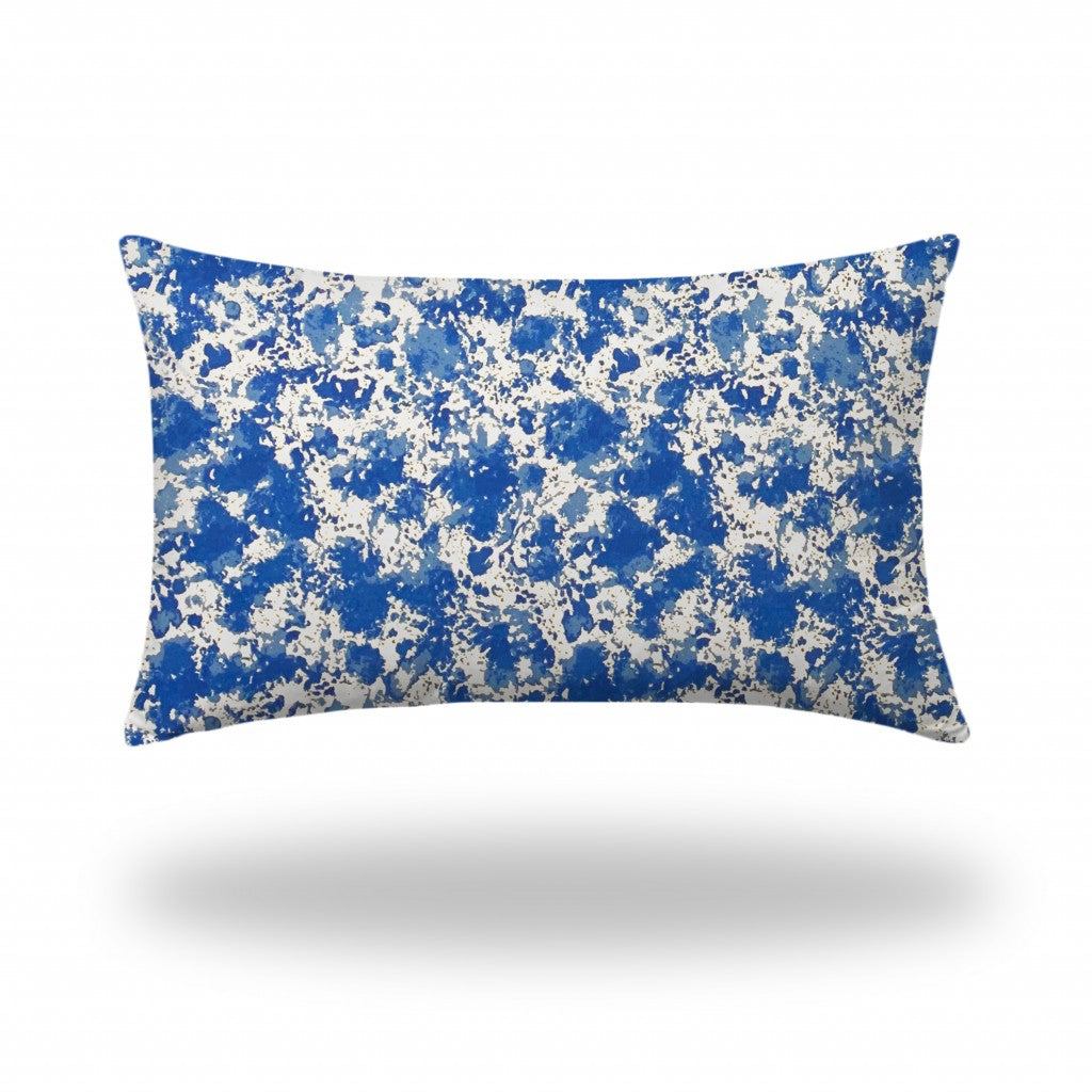 16" X 26" Blue And White Enveloped Coastal Lumbar Indoor Outdoor Pillow