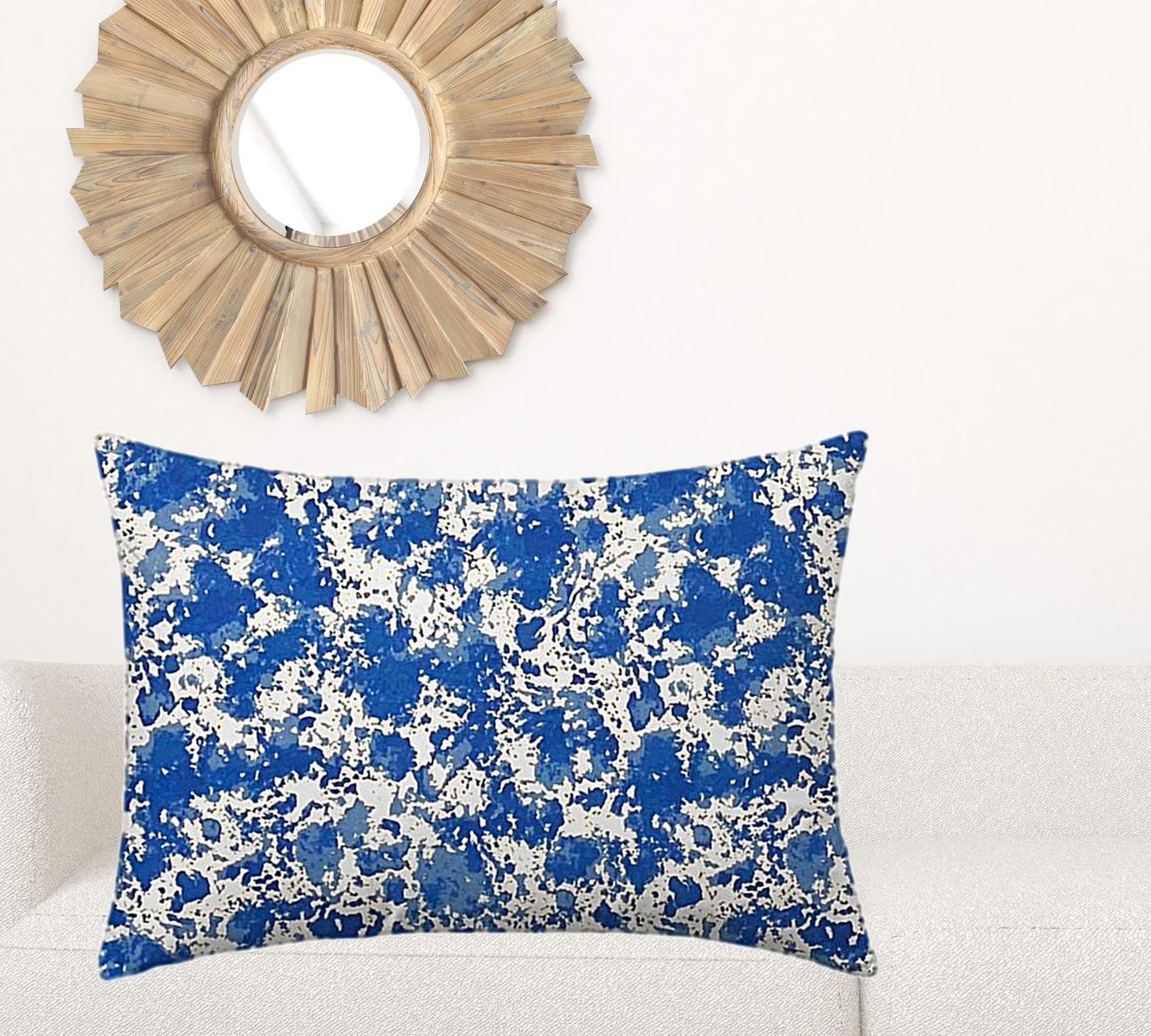 24" X 36" Blue And White Enveloped Coastal Lumbar Indoor Outdoor Pillow Cover