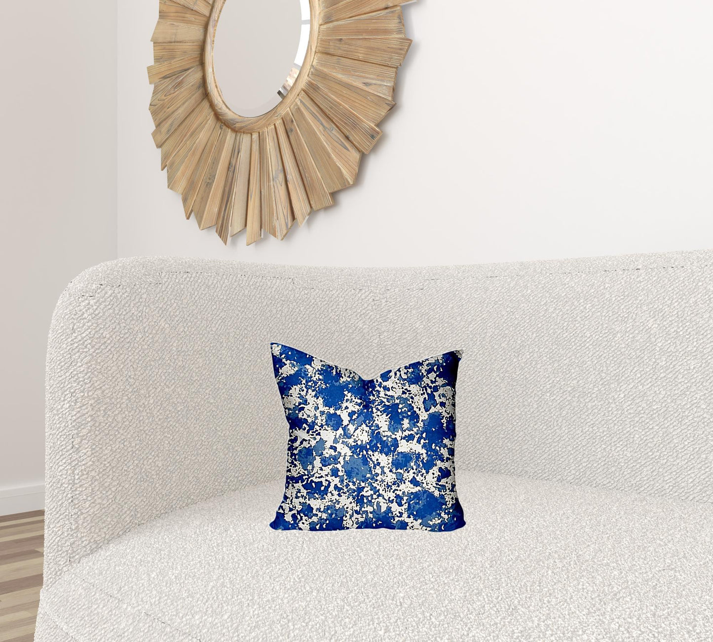 14" X 14" Blue And White Enveloped Coastal Throw Indoor Outdoor Pillow