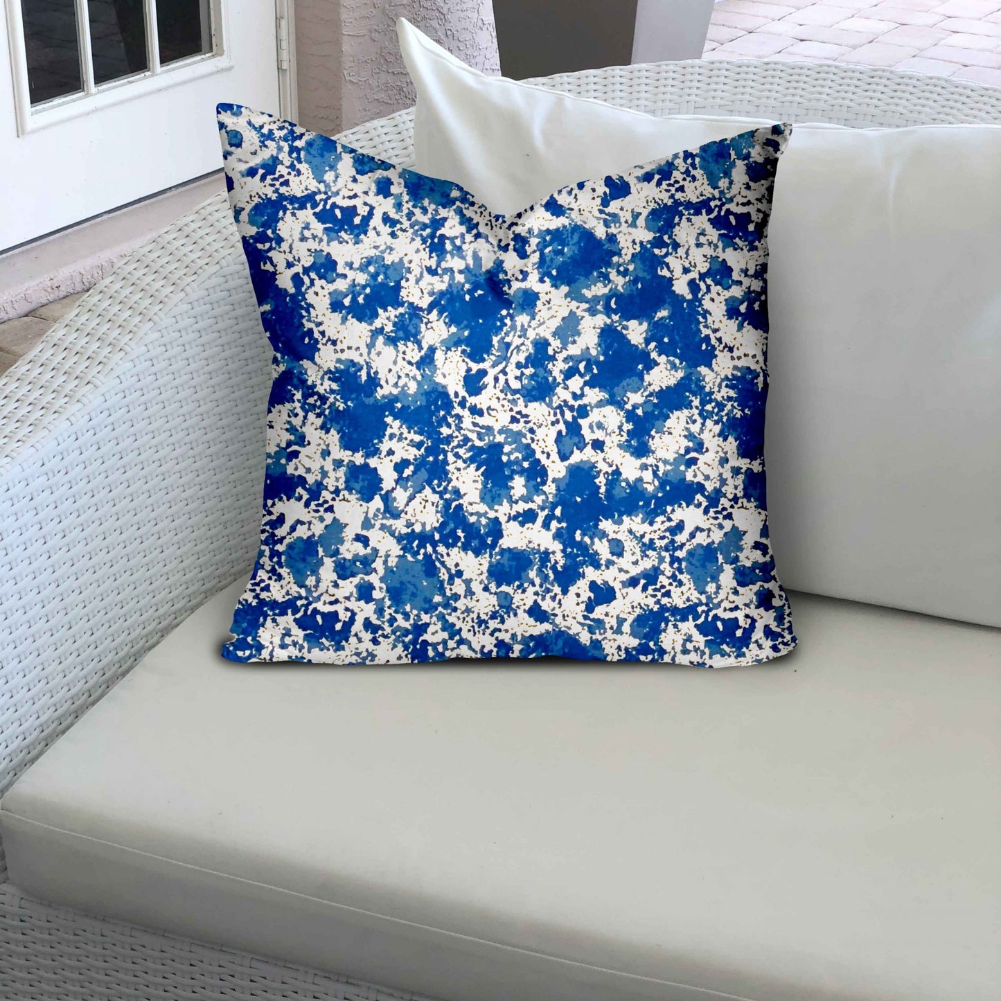 16" X 16" Blue And White Blown Seam Coastal Throw Indoor Outdoor Pillow