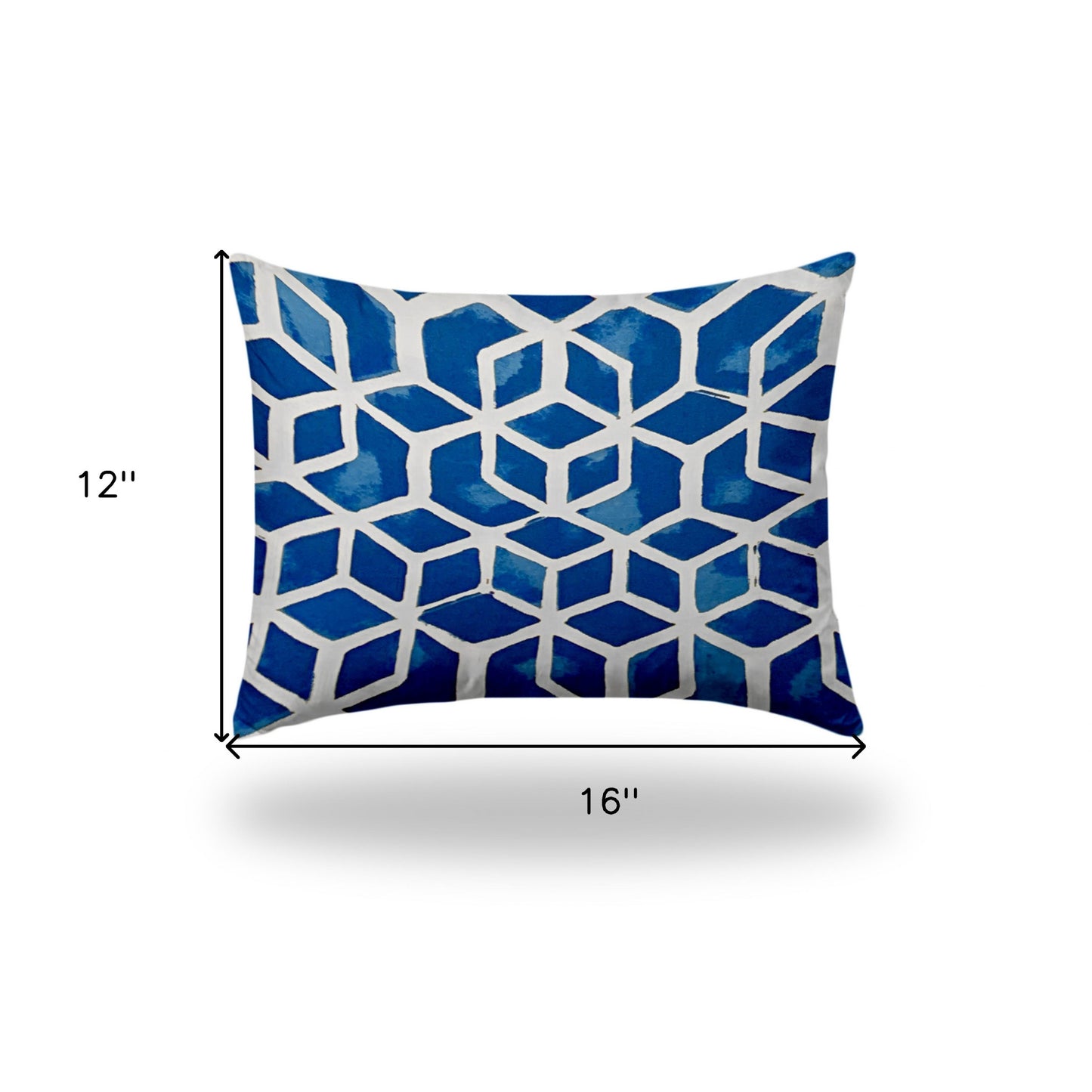 12" X 16" Blue And White Enveloped Honeycomb Lumbar Indoor Outdoor Pillow Cover