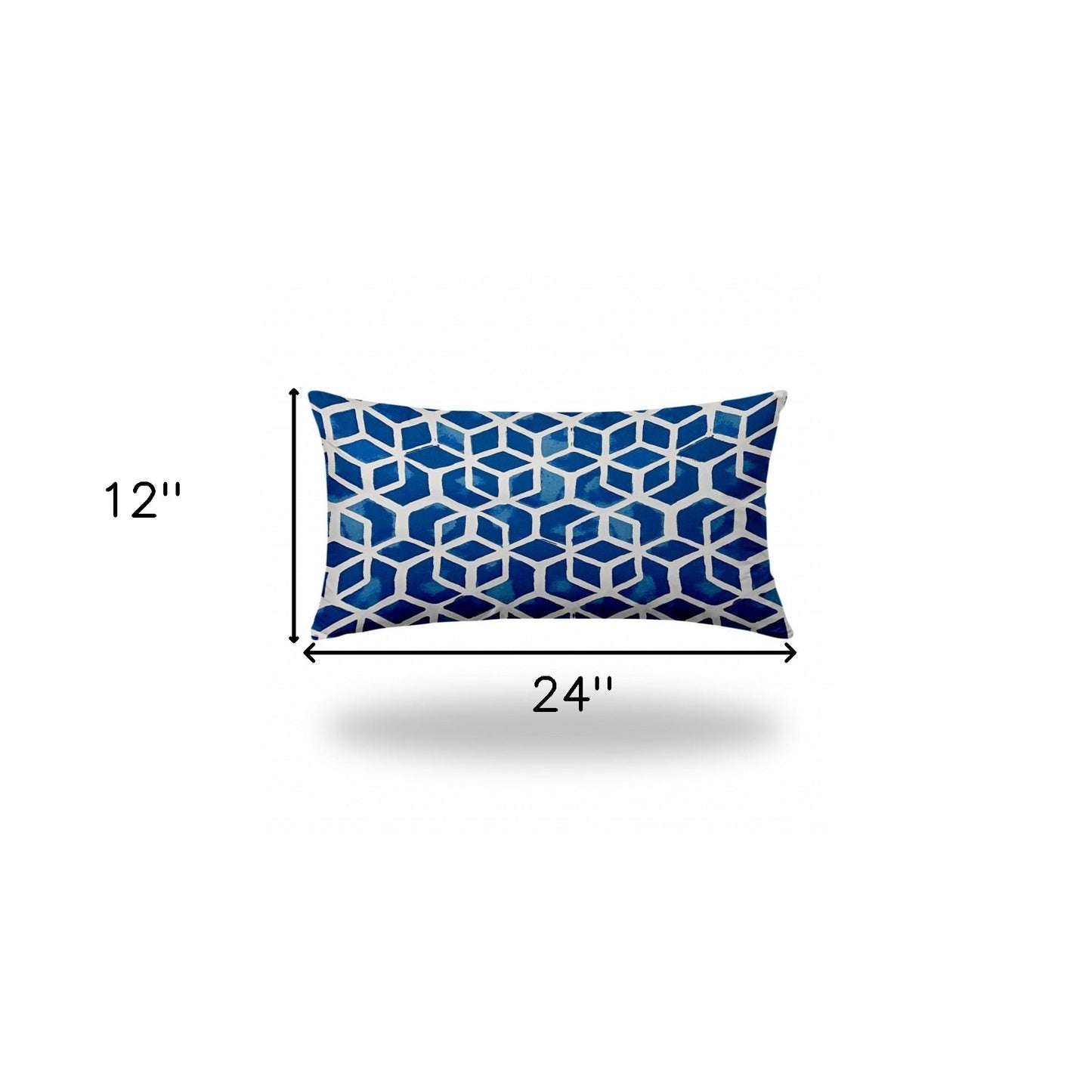 14" X 24" Blue And White Zippered Geometric Lumbar Indoor Outdoor Pillow