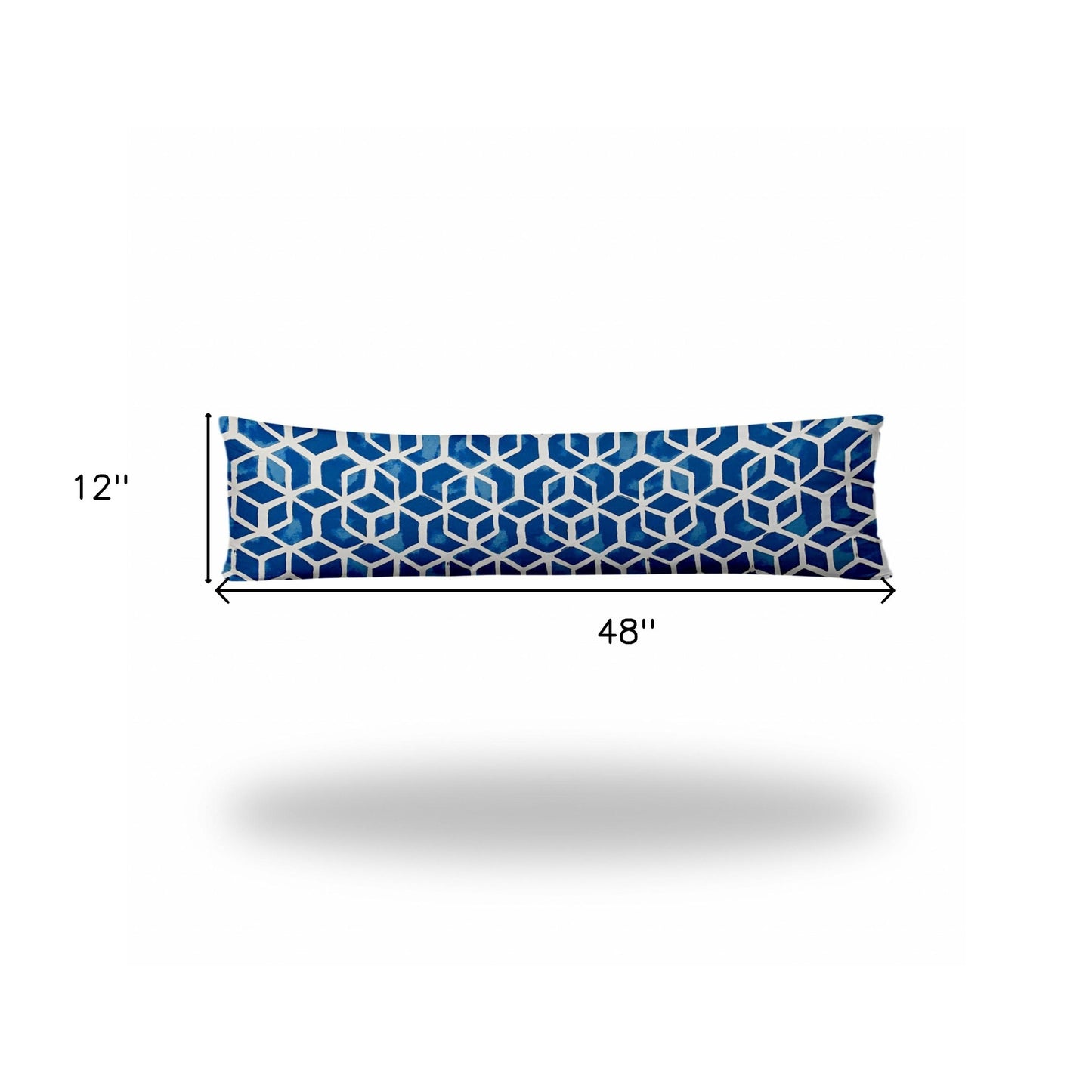 12" X 48" Blue And White Enveloped Geometric Lumbar Indoor Outdoor Pillow