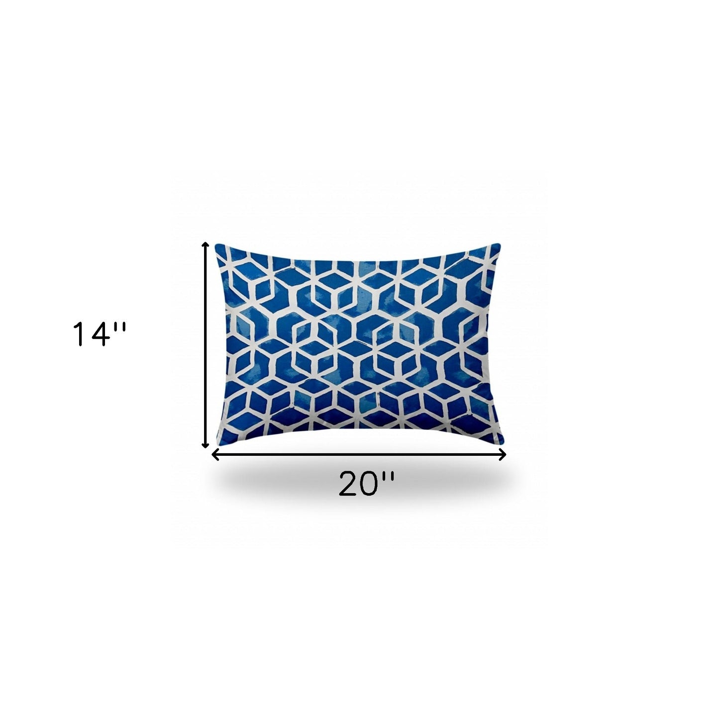 14" X 20" Blue And White Enveloped Honeycomb Lumbar Indoor Outdoor Pillow Cover