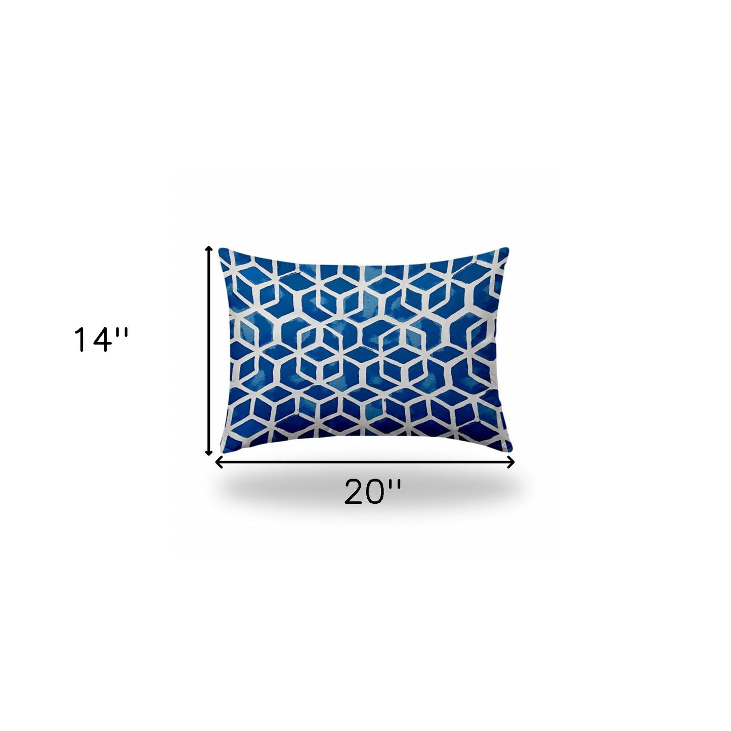 14" X 20" Blue And White Zippered Geometric Lumbar Indoor Outdoor Pillow