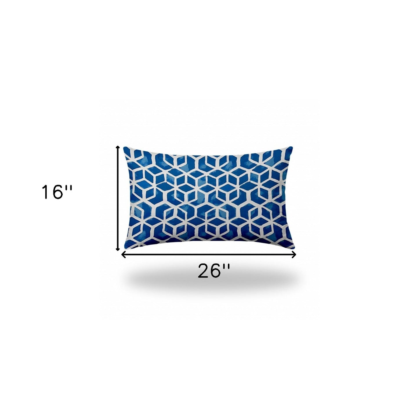 16" X 26" Blue And White Enveloped Geometric Lumbar Indoor Outdoor Pillow