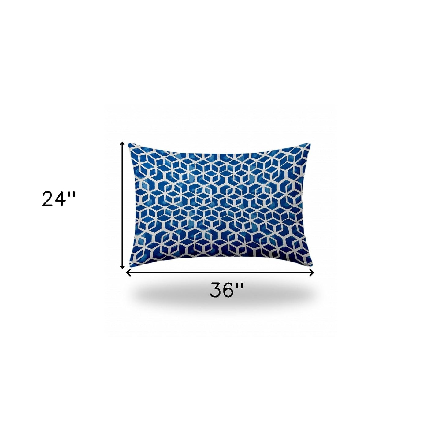 24" X 36" Blue And White Blown Seam Geometric Lumbar Indoor Outdoor Pillow