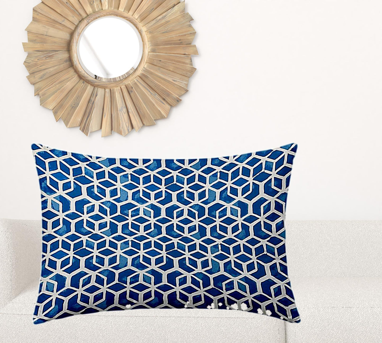 24" X 36" Blue And White Zippered Geometric Lumbar Indoor Outdoor Pillow Cover