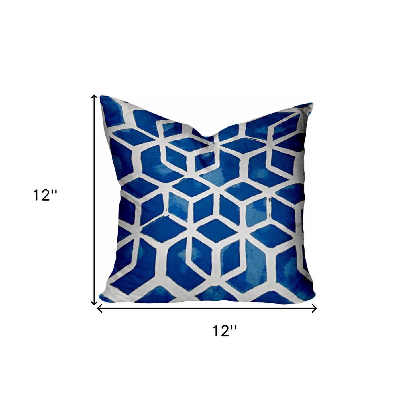 12" X 12" Blue and White Geometric Shapes Indoor Outdoor Throw Pillow Cover