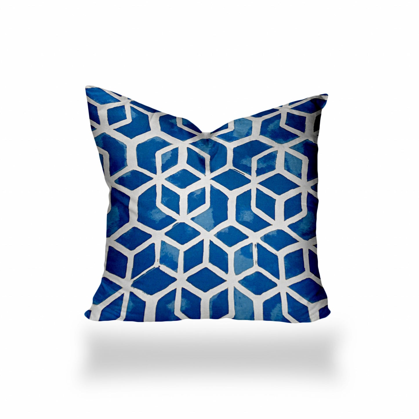 14" X 14" Blue and White Geometric Shapes Indoor Outdoor Throw Pillow Cover