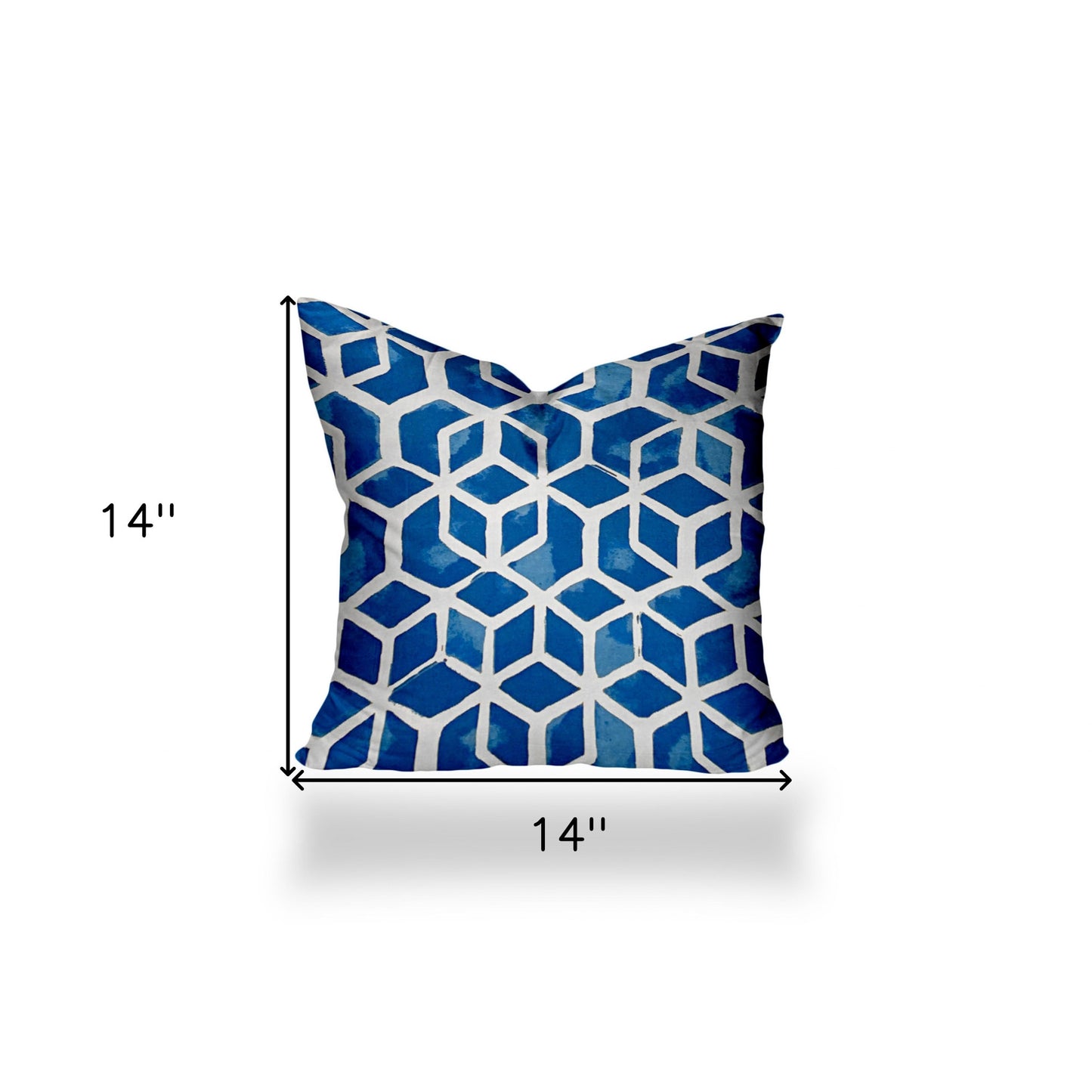 14" X 14" Blue and White Geometric Shapes Indoor Outdoor Throw Pillow Cover