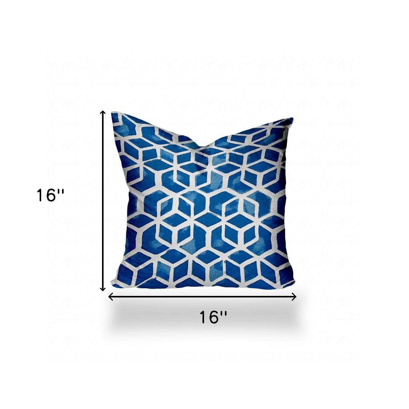 16" X 16" Blue And White Enveloped Geometric Throw Indoor Outdoor Pillow