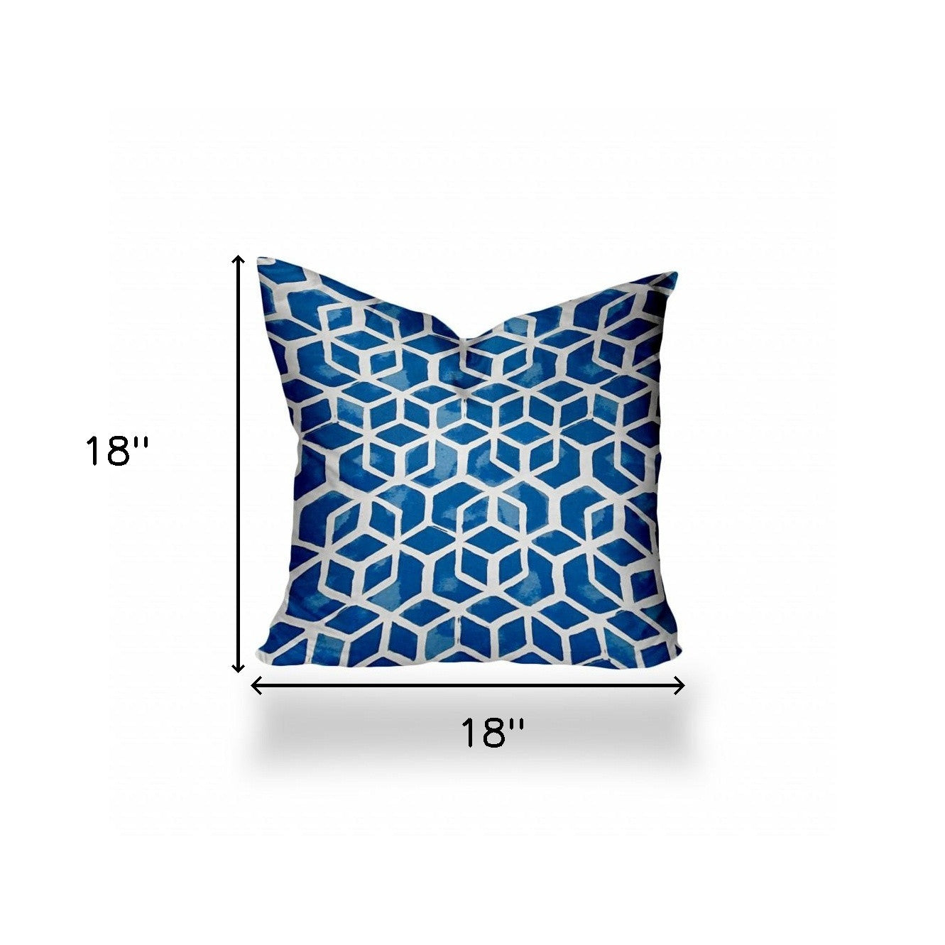 18" X 18" Blue And White Blown Seam Geometric Throw Indoor Outdoor Pillow