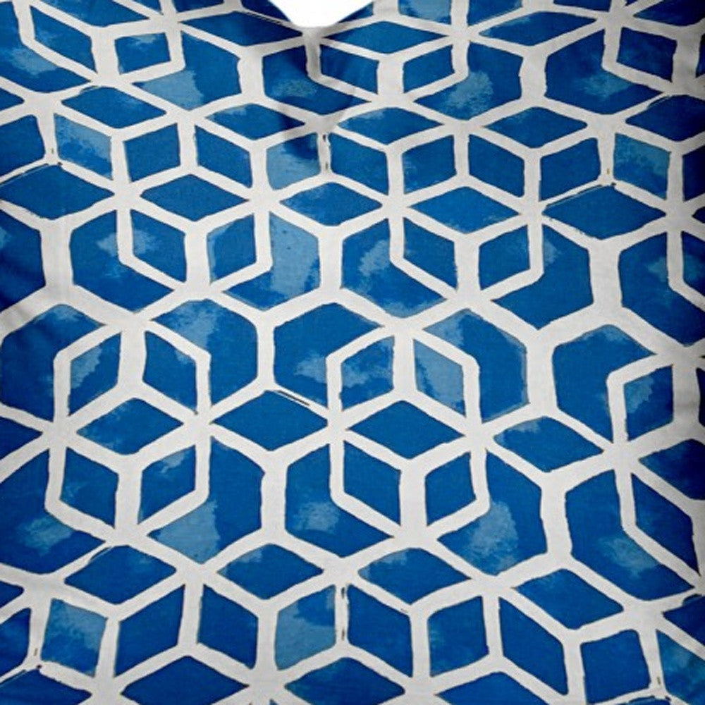 20" X 20" Blue and White Geometric Shapes Indoor Outdoor Throw Pillow Cover