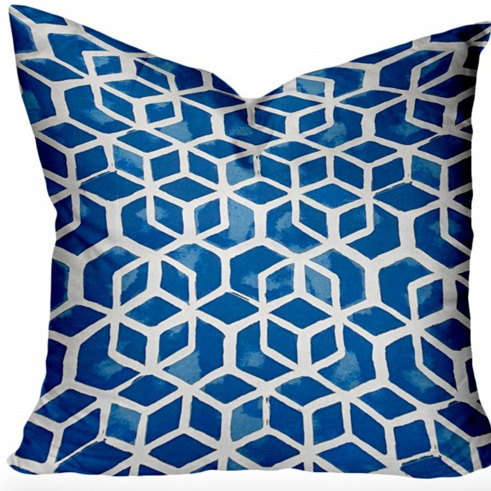 20" X 20" Blue and White Geometric Shapes Indoor Outdoor Throw Pillow Cover