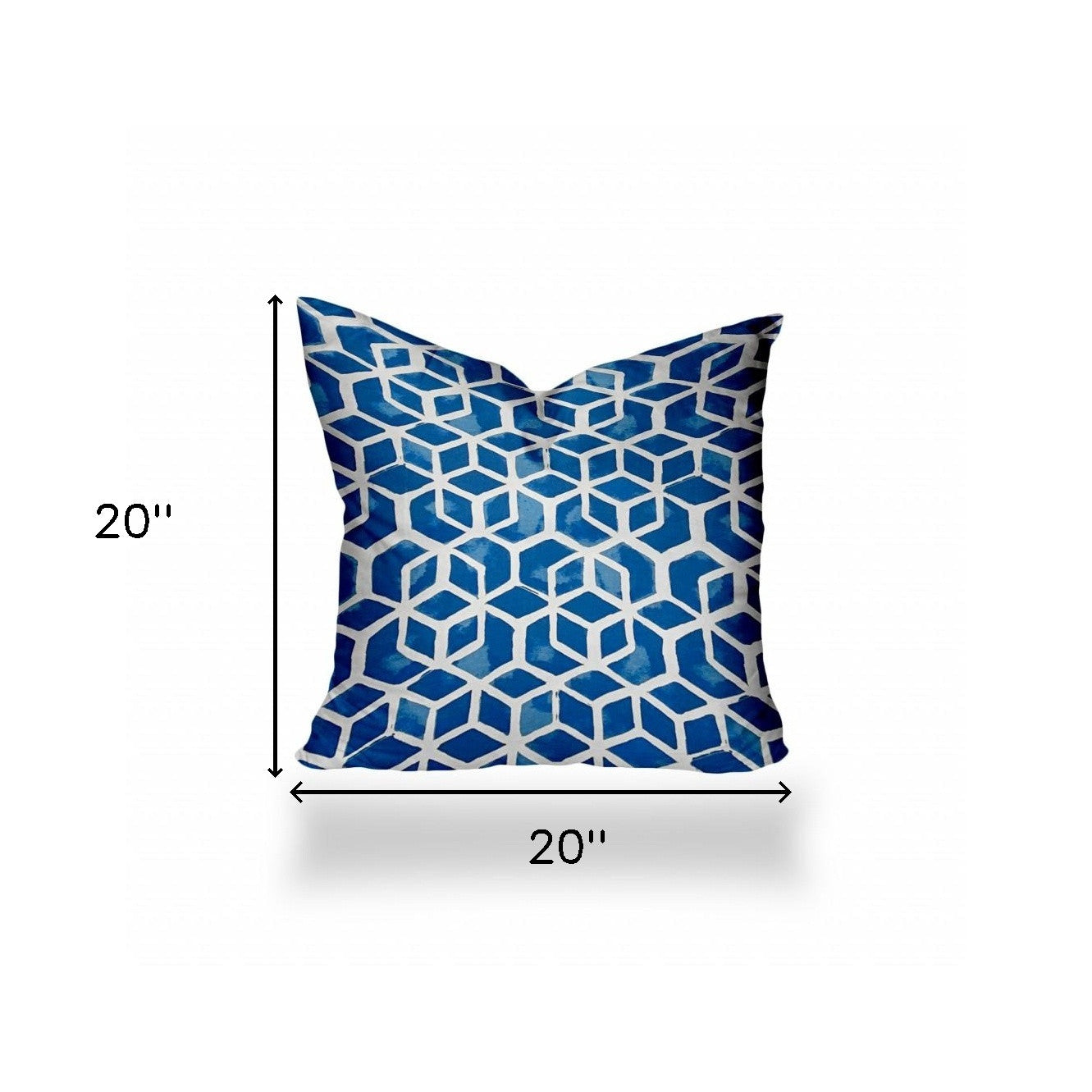 20" X 20" Blue and White Geometric Shapes Indoor Outdoor Throw Pillow Cover