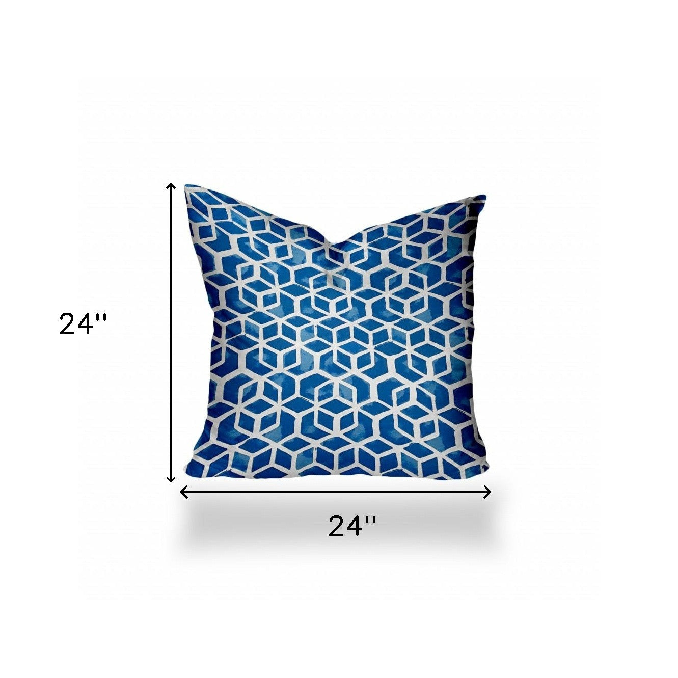 24" X 24" Blue and White Geometric Shapes Indoor Outdoor Throw Pillow Cover